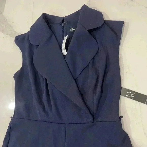 New York & Company NWT Collared Tie Detail Jumpsuit Blue Womens Med Straight Leg - Picture 2 of 5